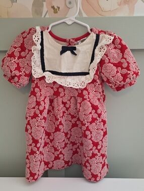 Janie and Jack 2t Vintage Style Collared smocked red dress summer christmas